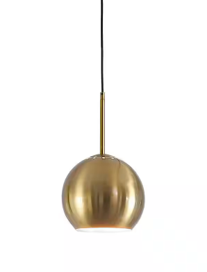 HomeGlam Metro 1-Light Brushed Brass Metal Globe Pendant Light HG8533PL1-AB-MTL