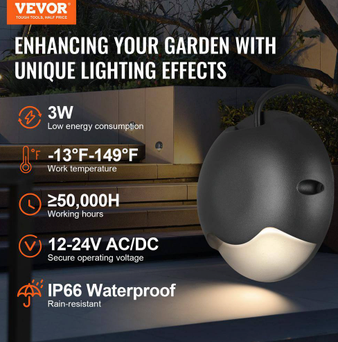 VEVOR Low Voltage Deck Lights 3000K 3W 12V-24V LED Landscape Stair Light IP66 with Connectors for Wall Step Railing(12 Pack) HWTJDNBG12JTQ9UUMV9