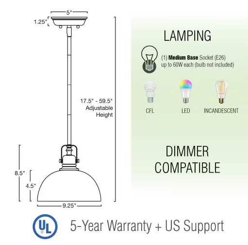 Kira Home Belle 60-Watt 1-Light Chrome Contemporary Pendant Light with Chrome Shade, No Bulb Included RV-CP215-9751-CH
