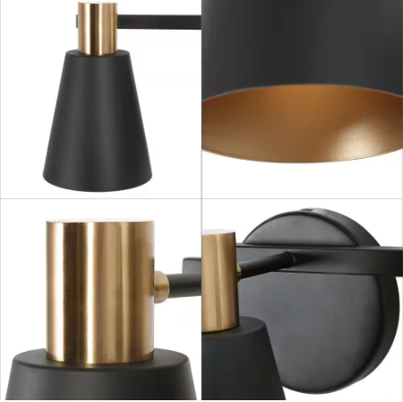 Uolfin Black and Plated Gold Bathroom Wall Sconce, 22 in. 3-Light Modern Bell Powder Room Vanity Light Fixtures over Mirrors D7E2EMHD24322FR