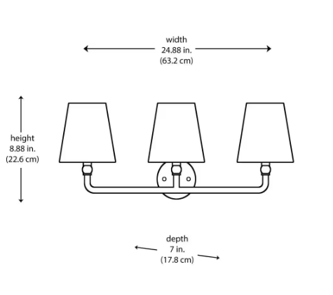 Hampton Bay Canterwood 24.88 in. 3-Light Black Bathroom Vanity Light Fixture with Tapered Fabric Shades C6373-F
