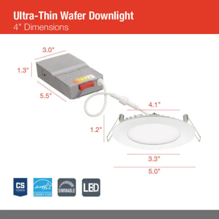 Juno Contractor Select WF4 SWW5 4 in. Selectable CCT Ultra Slim Canless Integrated LED White Recessed Light WF4 SWW5 90CRI MW M6