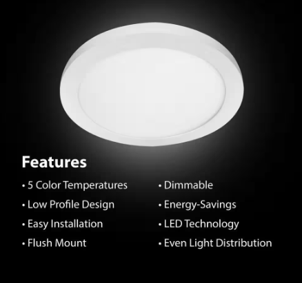 Commercial Electric 11 in. 12.5-Watt Dimmable White Integrated LED 875 Lumens Round Flat Panel Ceiling Flush Mount with Color Change 5CCT 74210/6WY/HD