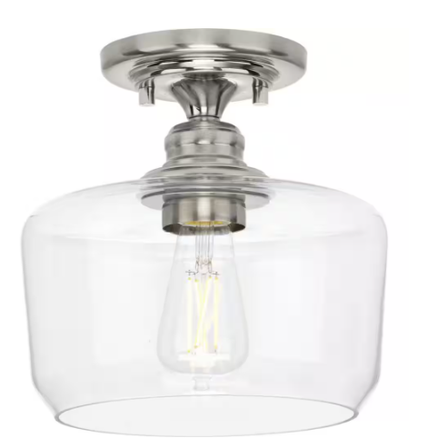 Progress Lighting Aiken Collection 1-Light Brushed Nickel Clear Glass Farmhouse Flush Mount Light P350214-009