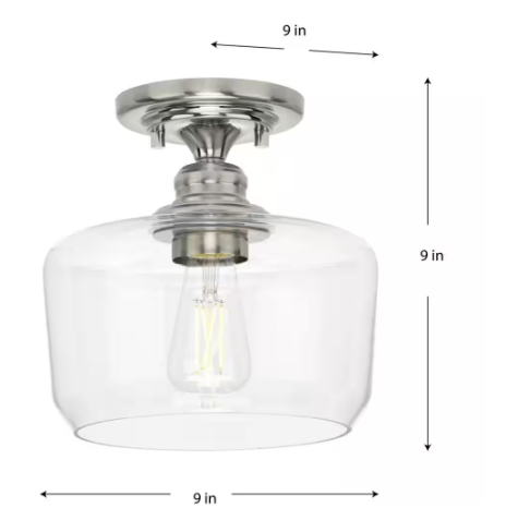 Progress Lighting Aiken Collection 1-Light Brushed Nickel Clear Glass Farmhouse Flush Mount Light P350214-009