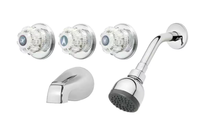 HOMEWERKS 3-Handle 1-Spray Tub and Shower Faucet in Chrome (Valve Included) 10-B83WCHB