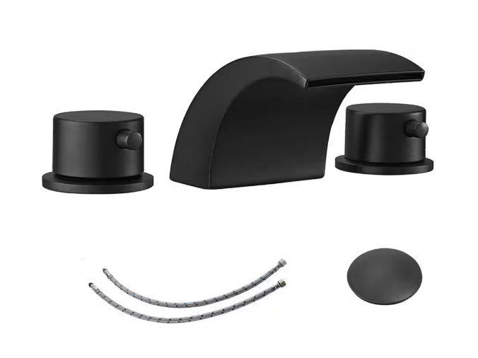 8 in. Widespread Double-Handle 3 Holes Bathroom Faucet with LED Light, Sink Faucet with Pop Up Drain in Matte Black K-B6012SB-1