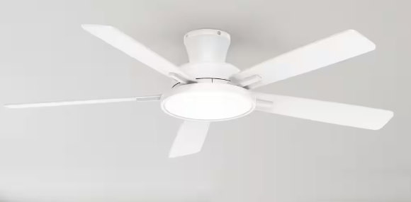 QRMOK T5 52 in. Indoor Ceiling Fan with Light, Remote Control, Quiet Fan with 3 CCT Light and Reversible Blades White TLY52-WE-5X-T5