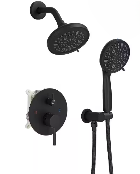 HOMEMYSTIQUE Single Handle 5-Spray Round Shower Faucet 2.5 Gpm with Detachable Handheld Shower in Matte Black (Valve Included) NSF082B