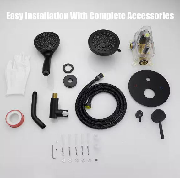 HOMEMYSTIQUE Single Handle 5-Spray Round Shower Faucet 2.5 Gpm with Detachable Handheld Shower in Matte Black (Valve Included) NSF082B