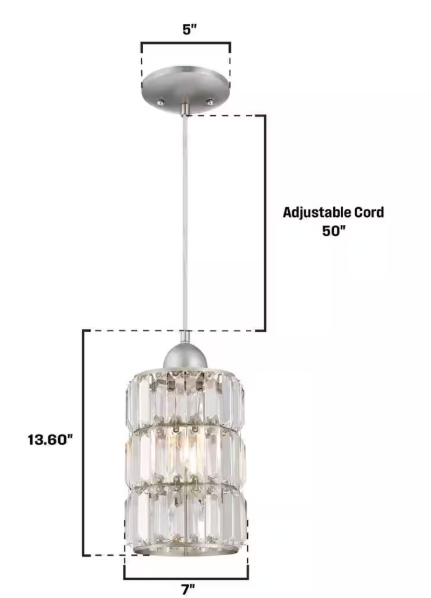 Westinghouse Sophie 1-Light Brushed Nickel Mini Pendant with Crystal Prism Glass Shade 6134700