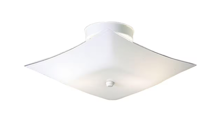 12 in. 2-Light White Flush Mount with Square White Glass