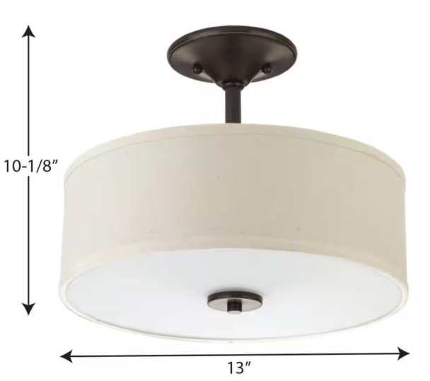 Progress Lighting Inspire Collection 13 in. 2-Light Antique Bronze Transitional Semi-Flush Ceiling Mount with Off-White Linen Shade P3712-20
