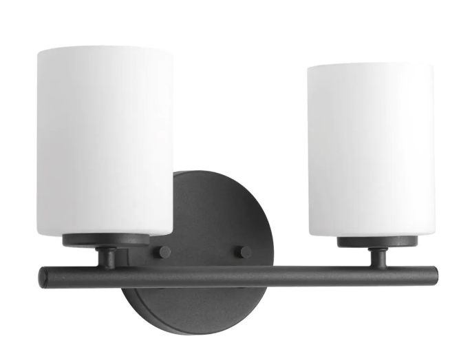 Progress Lighting Replay Collection 13 in. 2-Light Black Etched Glass Modern Bathroom Vanity Light P2158-31