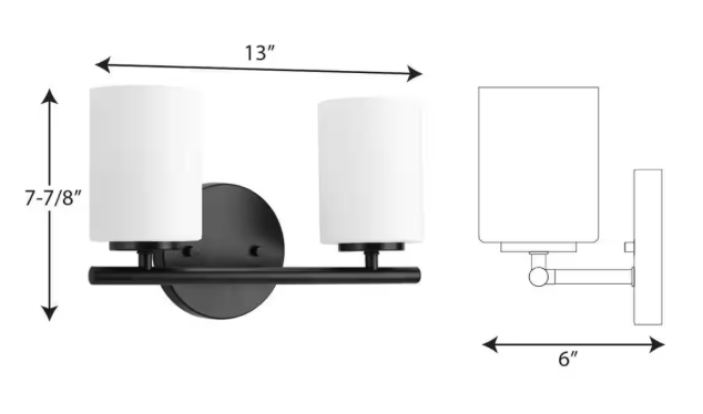 Progress Lighting Replay Collection 13 in. 2-Light Black Etched Glass Modern Bathroom Vanity Light P2158-31