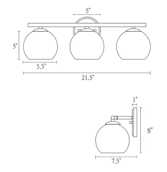 Uolfin Industrial Black Bathroom Vanity Light, 21.5 in. 3-Light Modern Transitional Globe Wall Sconce with Clear Glass Shades 0773I3HD23845QZ