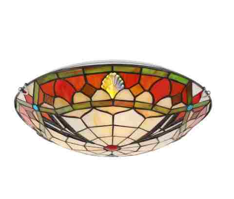 OUKANING 15.7 in. 3-Light Multicolored Mosaic Tiffany Flush Mount Ceiling Light with Stained Glass Shade and No Bulbs Included JZUCK5K9NSHCX