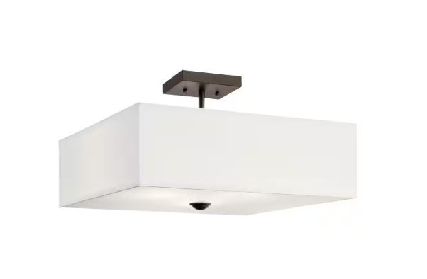 KICHLER Shailene 18 in. 3-Light Olde Bronze Square Hallway Transitional Semi-Flush Mount Ceiling Light with Microfiber Shade 43693OZ
