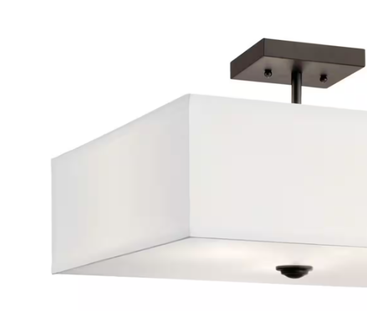 KICHLER Shailene 18 in. 3-Light Olde Bronze Square Hallway Transitional Semi-Flush Mount Ceiling Light with Microfiber Shade 43693OZ