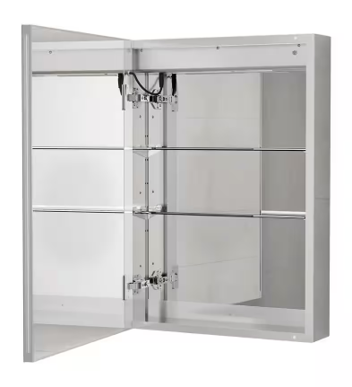 Simple Project 20 in. W x 28 in. H Rectangular Aluminum Light Medicine Cabinet with Mirror, Recessed or Surface Mount AL-LMC-1-2028-D