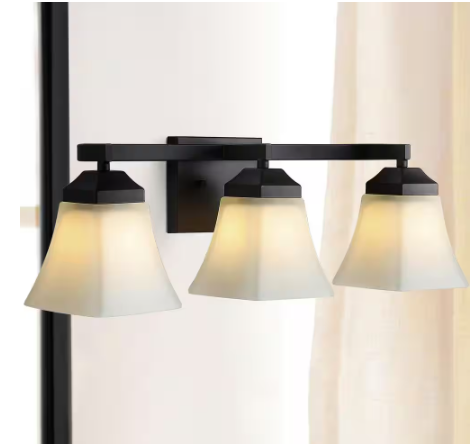 JONATHAN Y Staunton 24 in. 3-Light Iron/Glass Modern Cottage LED Vanity Light, Oil Rubbed Bronze JYL7524A
