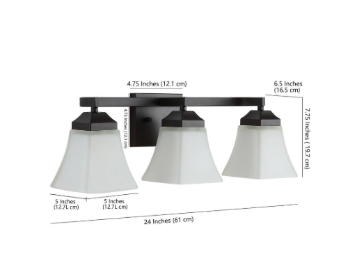 JONATHAN Y Staunton 24 in. 3-Light Iron/Glass Modern Cottage LED Vanity Light, Oil Rubbed Bronze JYL7524A