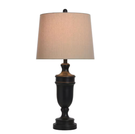 29.75 in. Dark Bronze, Cream Urn Task and Reading Table Lamp for Living Room with Beige Linen Shade