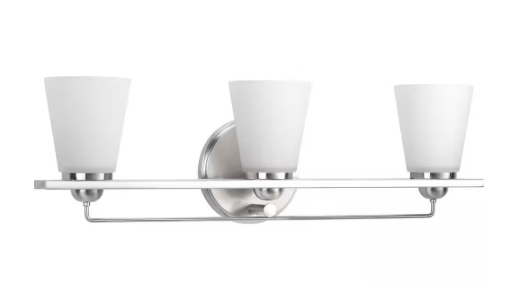 Progress Lighting Flight Collection 3-Light Brushed Nickel Etched Glass Coastal Bath Vanity Light P300002-009