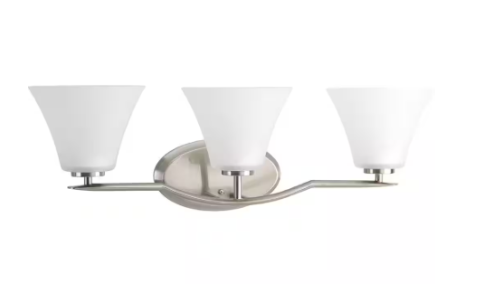 Progress Lighting Bravo Collection 3-Light Brushed Nickel Etched Glass Modern Bath Vanity Light P2006-09