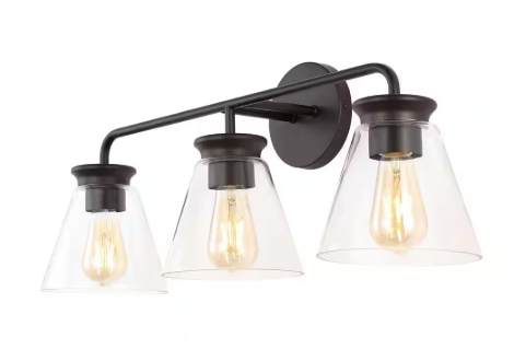 JONATHAN Y Kondo 27 in. 3-Light Oil Rubbed Bronze/Clear Modern Farmhouse Iron LED Vanity Light JYL9908A