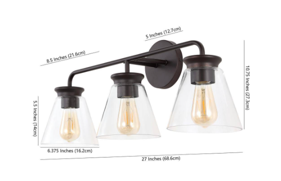 JONATHAN Y Kondo 27 in. 3-Light Oil Rubbed Bronze/Clear Modern Farmhouse Iron LED Vanity Light JYL9908A