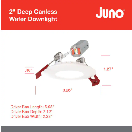 Juno Wafer 2 in. Adjustable Lumen and CCT Canless IC Rated Dimmable Integrated LED Recessed Light Trim WF2 RD ALO25 SWW5 90CRI 120 MW M6