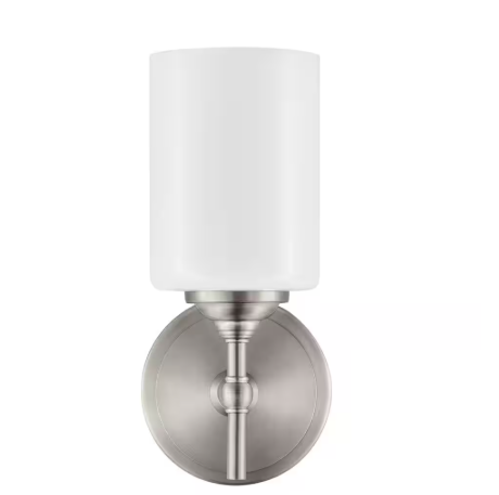 Home Decorators Collection Ayelen 1-Light Brushed Nickel Opal White Glass Indoor Wall Sconce, Modern Wall Light 39342-HBW