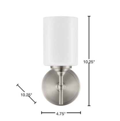 Home Decorators Collection Ayelen 1-Light Brushed Nickel Opal White Glass Indoor Wall Sconce, Modern Wall Light 39342-HBW