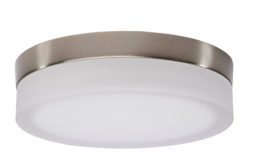 SATCO Pi 9 in. Brushed Nickel Transitional Flush Mount with Etched Frosted Glass Shade and Integrated LED 62/558
