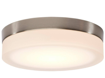 SATCO Pi 9 in. Brushed Nickel Transitional Flush Mount with Etched Frosted Glass Shade and Integrated LED 62/558