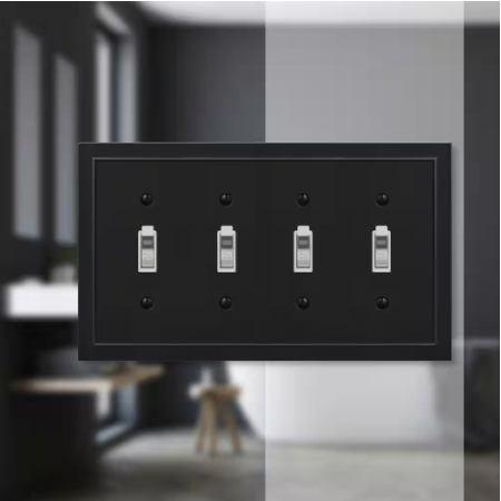 AMERELLE Bethany 4 Gang Toggle Metal Wall Plate - Black 57T4BK