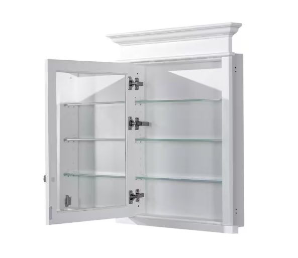 26 in. W x 32 in. H Rectangular White Solid Wood Framed Recessed Mount Soft Close Door Medicine Cabinet with Mirror