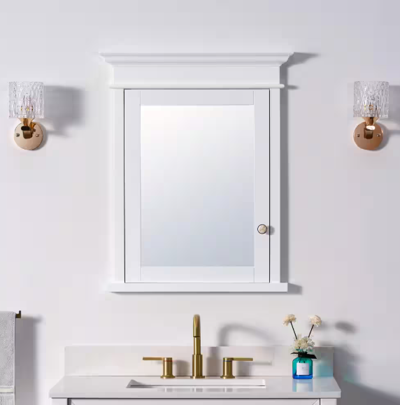 26 in. W x 32 in. H Rectangular White Solid Wood Framed Recessed Mount Soft Close Door Medicine Cabinet with Mirror