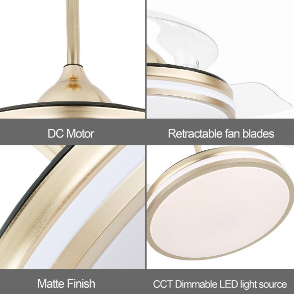 Oaks Aura Terra 42 in. LED Indoor French Gold 6-Speed Retractable Ceiling Fan with Light,Latest DC Motor,Remote Control DC4260-G