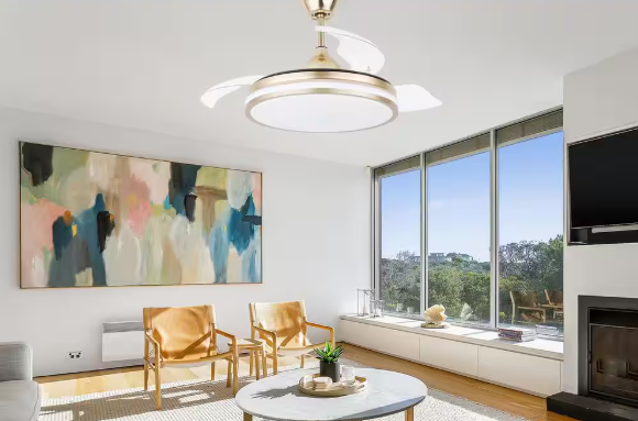 Oaks Aura Terra 42 in. LED Indoor French Gold 6-Speed Retractable Ceiling Fan with Light,Latest DC Motor,Remote Control DC4260-G