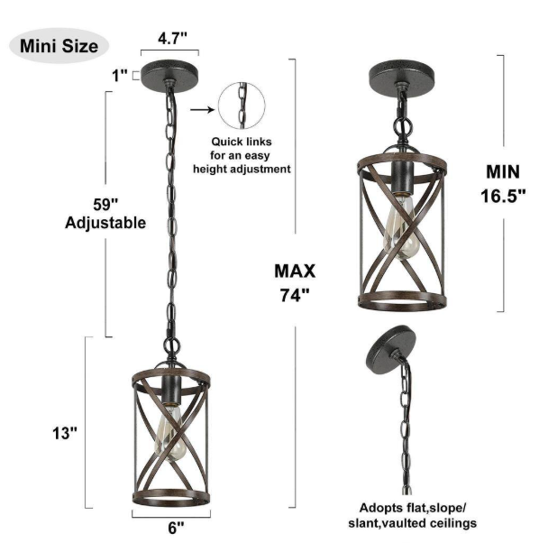 Uolfin Modern Cage Chandelier Pendant Light Firefly 1-Light Farmhouse Bronze Drum Pendant Light with Wood Accent 628Z7VFAINU4145