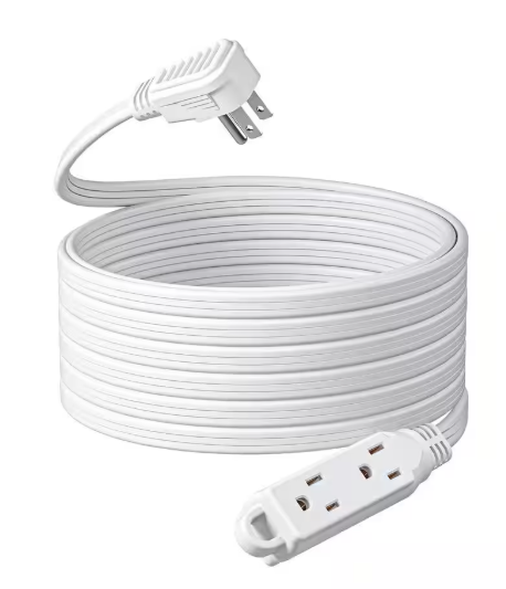 DEWENWILS 25 ft. 16/3 AWG Indoor Extension Cord with 3-Prong 3 Outlets and SPT-3 Cord, White, 1-Pack HSCW25A