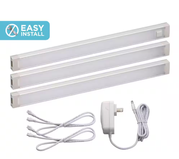 BLACK+DECKER 9 in. LED Cool White 4000K, Dimmable, 3-Bar Under Cabinet Lights Kit with Hands-Free On/Off (Tool-Free Plug-in Install) LEDUC9-3CK