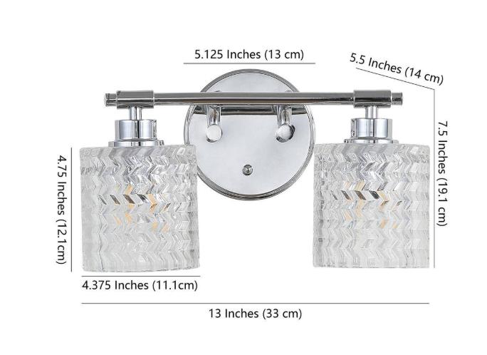 JONATHAN Y Spaulding Vintage 13 in. 2-Light Iron/Chevron Pattern Glass Farmhouse Cottage LED Chrome Vanity Light JYL3549A