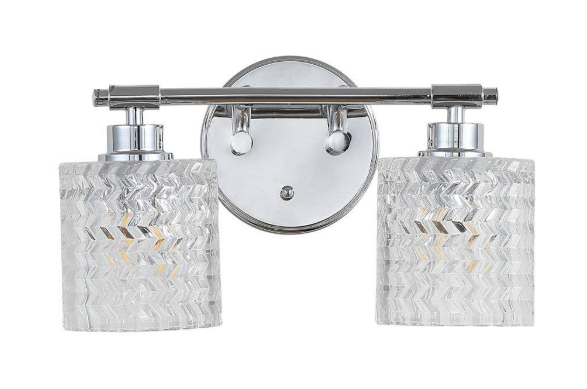 JONATHAN Y Spaulding Vintage 13 in. 2-Light Iron/Chevron Pattern Glass Farmhouse Cottage LED Chrome Vanity Light JYL3549A