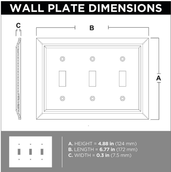 Hampton Bay (1-Pack) Derby 3-Gang White Switch/Toggle Plastic Wall Plate W31566C-W-C1