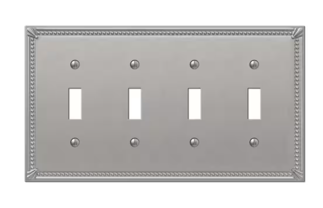 AMERELLE Imperial Bead 4 Gang Toggle Metal Wall Plate - Brushed Nickel 74T4BN