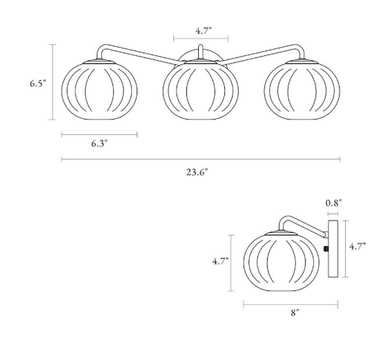 LNC Modern 23.6 in. 3-Light Plated Brass Vanity Light with Pumpkin Clear Glass Shades for Bathroom Vanity and Makeup Mirror LNFIBZQ5175X9C