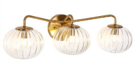 LNC Modern 23.6 in. 3-Light Plated Brass Vanity Light with Pumpkin Clear Glass Shades for Bathroom Vanity and Makeup Mirror LNFIBZQ5175X9C